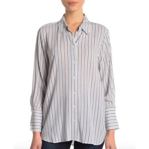NWT 14th & Union Striped Button Up Long Sleeve Tunic Shirt Size XL